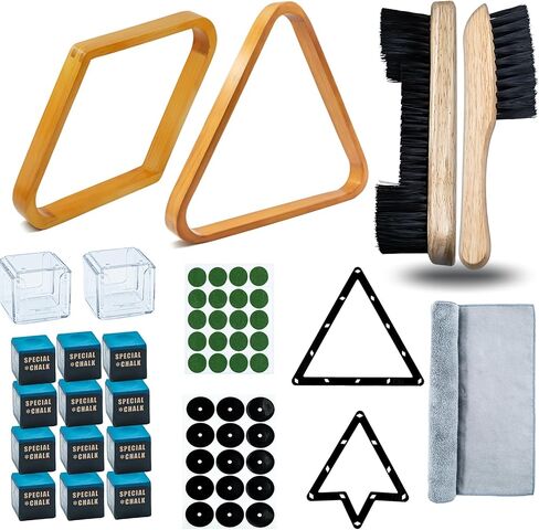 23 Pcs Wooden Pool Triangle Rack, Pool Table Accessories with Pool Table Brush for Felt, 2-1/4" Pool Ball Holder, Billiard Magic Ball Rack Billiard Accessories (Wine Red) in Kuwait