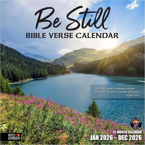 تقويم حائط RED EMBER Be Still 2026 لمدة 12 شهرًا | ورق سميك وقوي | هدية العيد | آيات الكتاب المقدس الدينية الملهمة الكتاب المقدس التقويم المسيحي 2026 in Kuwait