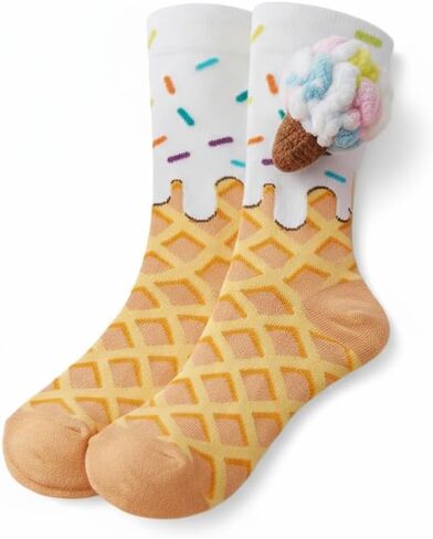 YoaierFunny Socks for Women, Crazy 3D Novelty Food Socks - Ice Cream Design, Silly Gifts for Women (US Size 8-11) in Saudi Arabia