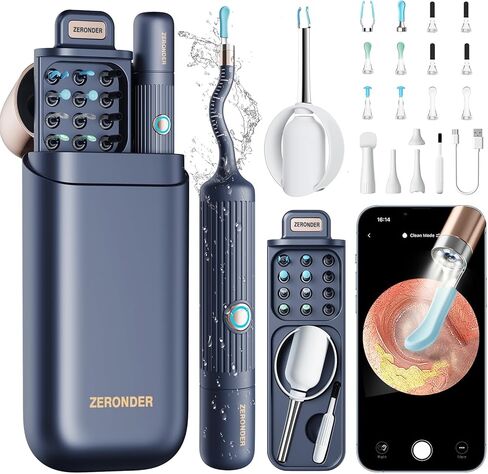 Ear Wax Removal Tool Kit: ZERONDER Ear Cleaner with Camera 1080P HD - Ear Canal Cleaning with 6 LED Lights for Adults & Kids in Saudi Arabia