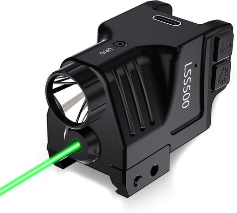 500 Lumens Green Pistol Light for Glock，Mini Pistol Flashlight Picatinny Rail Mounted USB-TypeC Rechargeable Weapon Light, Aluminum Tactical Flashlight for gun with Strobe Function Fits Taurus Black in Saudi Arabia