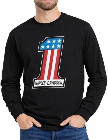 تي شيرت Harley-Davidson للرجال رقم 1 Racing بأكمام طويلة - أسود، 99073-24VM in Saudi Arabia