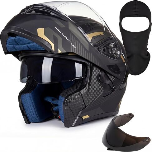 Modular Motorcycle Helmet | Black Medium Large XL | Extra Tinted Visor + Ski Mask | DOT Approved Full Face Flip Up | Dual Visor for Men & Women in Saudi Arabia