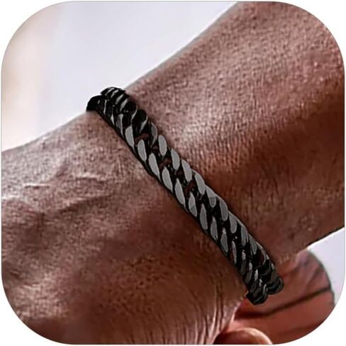 Bandmax مكتنزة سلسلة اليد السوداء للرجال الفولاذ المقاوم للصدأ 12 مم حجم كبير 9 بوصة طويلة معدنية الهيب هوب روك راكب الدراجة النارية مغني الراب ربط سلسلة سوار للزوج الأب in Kuwait