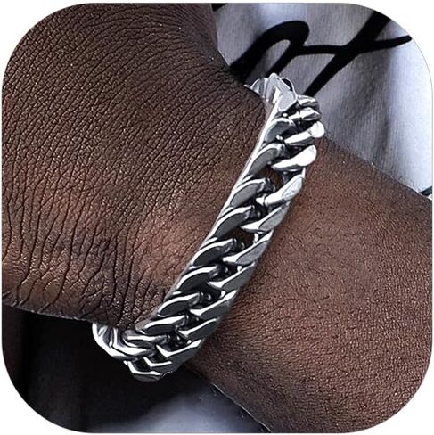 Bandmax مكتنزة سلسلة اليد السوداء للرجال الفولاذ المقاوم للصدأ 12 مم حجم كبير 9 بوصة طويلة معدنية الهيب هوب روك راكب الدراجة النارية مغني الراب ربط سلسلة سوار للزوج الأب in Kuwait