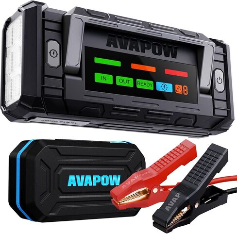 AVAPOW TJ18 3000A Jump Starter مع Force Start، بطارية Jumper Starter المحمولة لمحركات الغاز والديزل 8.0 لتر، صندوق القفز 12 فولت مع شاشة 4 بوصة، كابلات القفز متعددة الحماية وإضاءة LED in Kuwait