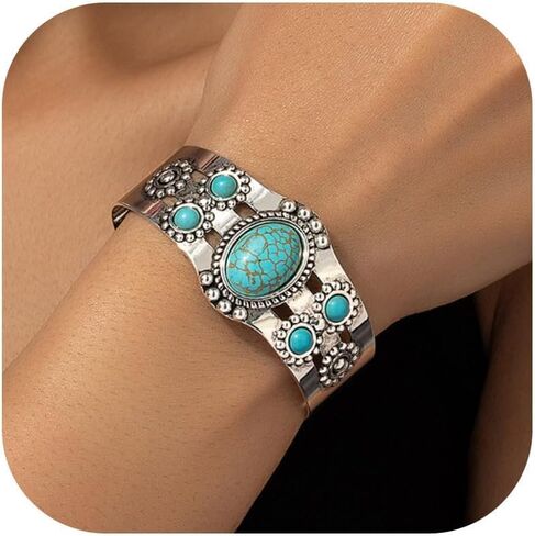 Long tiantian Western Bracelets for Women Gold Western Jewelry Turquoise Cuff Bracelets for Women Trendy Boho Outfits Dresses 2025 in Kuwait