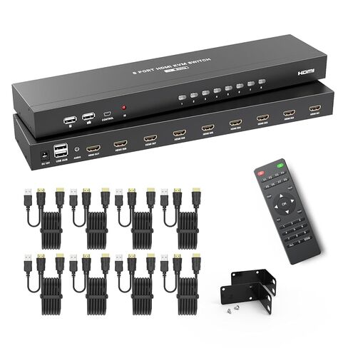 MT-VIKI 16 Port KVM Switch HDMI 4K@60Hz w/IR Remote, Support Keyboard Hotkey Switch 1U Rack Mount KVM HDMI with 3.5mm Audio, 16 Pack Cables Included (Industrial Grade) in Saudi Arabia