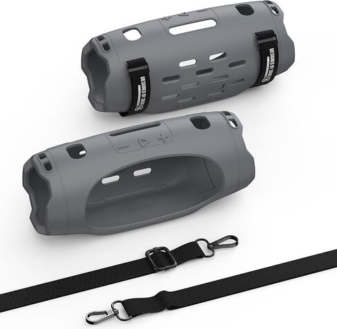 SIKAI CASE Portable Speaker Mount Compatible with JBL Charge 6, Silicone Case with Adjustable Strap&Detachable Shoulder Strap Travel Case for Bike/ATV/Golf Cart/Boat Railing, Case Only (Black) in Saudi Arabia
