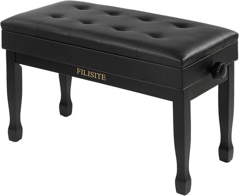 Adjustable Height Piano Bench with Storage, Solid Wood Duet Keyboard Stool, Waterproof Padded Seat Cushion, Multi-Use Bench for Piano, Vanity, Living Room, Bedroom XJ750-4(Wood) in Saudi Arabia