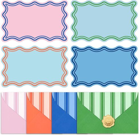 Whaline 60Pcs Flat Blank Notes with Envelopes 4 Colors Wavy Border Stationery Set Non Folding Note Cards for Baby Shower Birthday Wedding Invitation Thank You Notes, 5.6 x 3.5 Inch in Saudi Arabia