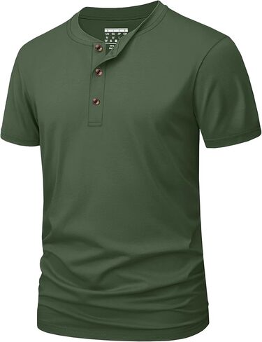 MAGNIVIT Mens Henley Shirts Short Sleeve Cotton Casual Summer Basic T-Shirts 3 Button Solid Collarless Shirts for Work in Kuwait