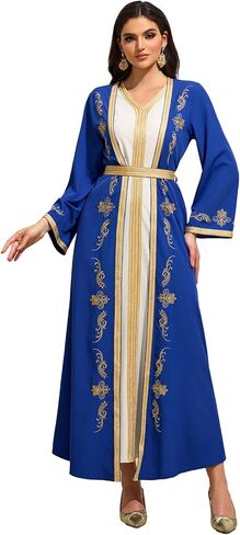 Embroidery Abayas for Women Muslim Moroccan Floral Maxi Kaftan Dress Arabic Islamic Dubai Robe Ramadan Prayer Clothes in Saudi Arabia