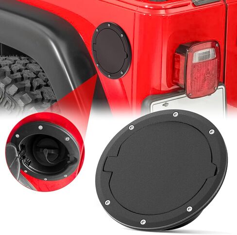 غطاء غطاء خزان الغاز لباب حشو الوقود من الألومنيوم متوافق مع ملحقات 2018-2025 Jeep Wrangler JL Unlimited (أسود) in Kuwait