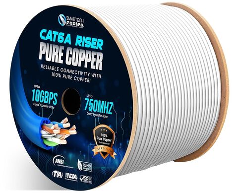 كبلات Smartech Cables Cat6a Riser 1000ft- الأكثر مصدقة بنسبة 100 ٪ من النحاس النحاس العاري الصلبة 6A Ethernet Cable -23 AWG ، 750 MHz ، POE ++ - زوج ملتوي غير محجوز (UTP) - 10 جيجابايت سرعة عالية للشبكات والألعاب in Saudi Arabia