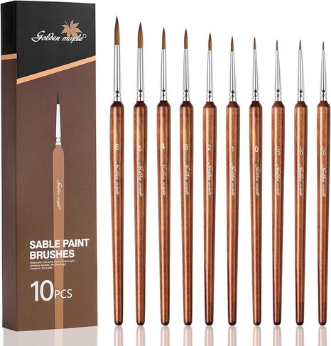 Golden Maple Detail Paint Brush Set, 12pcs Fine Miniature Paint Brushes Kit with Fan Brush Perfect for Acrylic, Oil, Watercolor, Art, Scale, Model, Face, Paint by Numbers in Kuwait