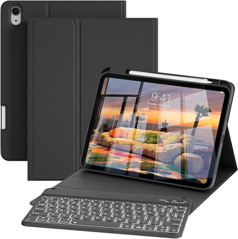 حالة لوحة المفاتيح لـ iPad 11 بوصة (A16) 11/10.9 بوصة من الجيل العاشر 2025/2022 مع حامل قلم رصاص ، 7 ألوان إضاءة خلفية قابلة للفصل غطاء مفتاح Bluetooth اللاسلكي المغنطيسي ، والأخضر الداكن in Kuwait