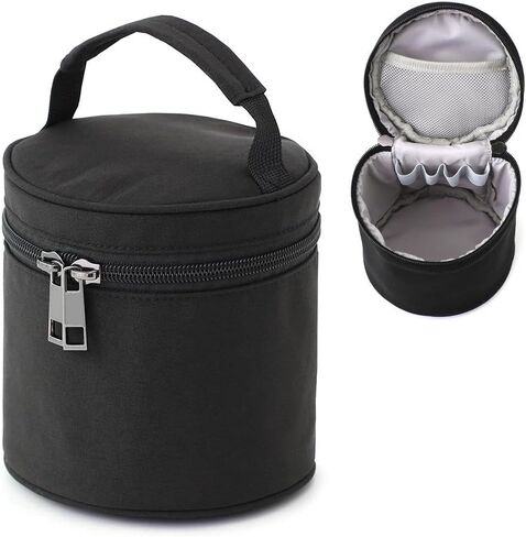 Cosmetic Organizer Small, Black PVC Vegan Leather Round Makeup Bag, Top Handle Toiletry Bag, Portable Purse Pouch Boho Gift for Women Girls Original in Saudi Arabia