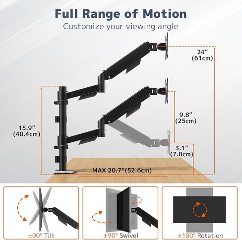 Putorsen Dual Monitor Stand لشاشات 17-32 بوصة ، ويحمل ما يصل إلى 19.8 رطل ، وتناوب دوارة الإمالة الكاملة القابلة للتعديل ، ومكتب لتوفير الفضاء مع C-Clamp & Grommet ، Vesa 75/100mm in Saudi Arabia