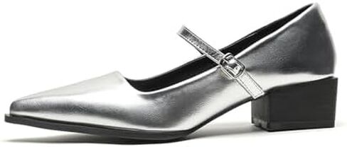 Women's Patent Leather Low Chunky Heel Dress Mary Jane Shoes Stylish Closed Pointed Ankle Strap Block Heel Non-Slip Formal Pumps Suitable for Wedding Bride Work in Kuwait