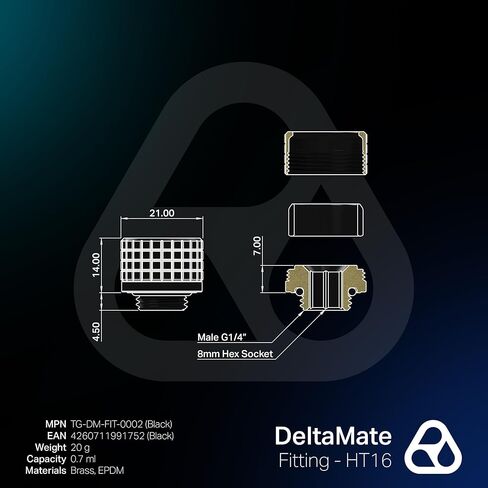 دلتامات حرارية Deltamate HT16 تركيب تبريد المياه الصلب-G1/4 '' ، الخيط ، النحاس النحاس CNC غير لامع ، حلقة ضغط knustern in Saudi Arabia