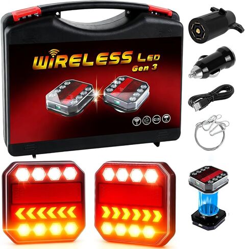 مصابيح مقطورة لاسلكية مطورة، ضوء مقطورة LED قابل لإعادة الشحن لشاحنة القطر، مجموعة مصابيح سحب ذيل مقاومة للماء لقافلة قارب التخييم RV، إيقاف تشغيل إشارة الانعطاف المحمولة (1) in Saudi Arabia