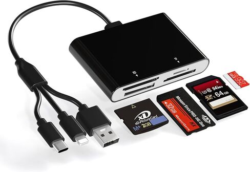 Memory Stick Pro Duo Adapter Reader, 5 in 1 SD/MS/TF/CF/XD Card Reader with Lightning+USB A+USB C, Multi Memory Card Reader Support OTG, Fast Data Transfer, Memory Stick Reader for i-Phone/Android/PC in Kuwait