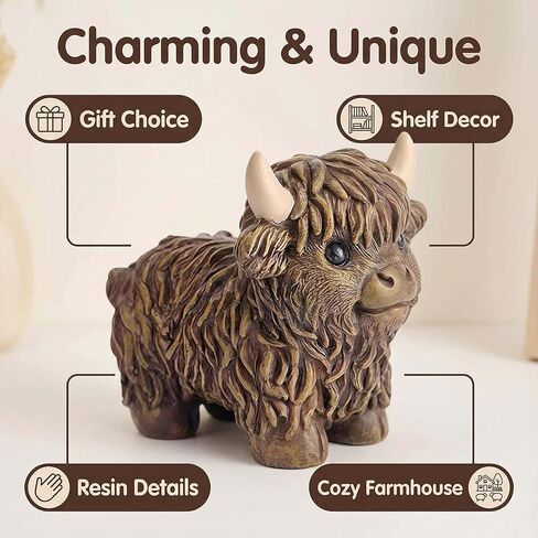 مجموعة من 2 تماثيل أبقار المرتفعات الراتنج اللطيفة لديكور المنزل، تمثال بقرة المرتفعات الاسكتلندية، هدايا لعجل العشاق، زخارف زخرفية لغرفة المعيشة، غرفة النوم، رف الكتب، الخزانات، سطح المكتب in Kuwait