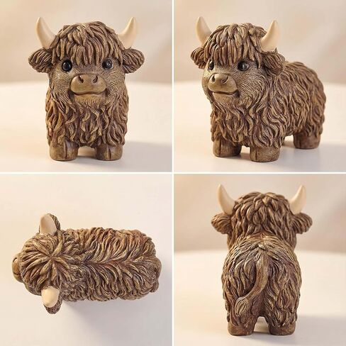 مجموعة من 2 تماثيل أبقار المرتفعات الراتنج اللطيفة لديكور المنزل، تمثال بقرة المرتفعات الاسكتلندية، هدايا لعجل العشاق، زخارف زخرفية لغرفة المعيشة، غرفة النوم، رف الكتب، الخزانات، سطح المكتب in Kuwait