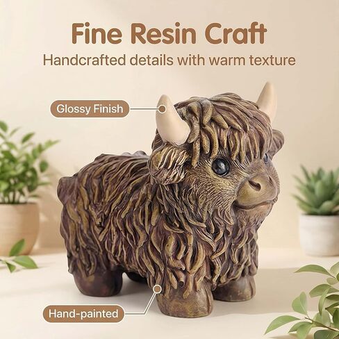 مجموعة من 2 تماثيل أبقار المرتفعات الراتنج اللطيفة لديكور المنزل، تمثال بقرة المرتفعات الاسكتلندية، هدايا لعجل العشاق، زخارف زخرفية لغرفة المعيشة، غرفة النوم، رف الكتب، الخزانات، سطح المكتب in Kuwait