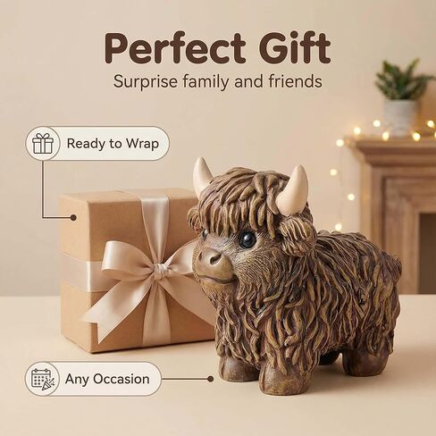 مجموعة من 2 تماثيل أبقار المرتفعات الراتنج اللطيفة لديكور المنزل، تمثال بقرة المرتفعات الاسكتلندية، هدايا لعجل العشاق، زخارف زخرفية لغرفة المعيشة، غرفة النوم، رف الكتب، الخزانات، سطح المكتب in Kuwait