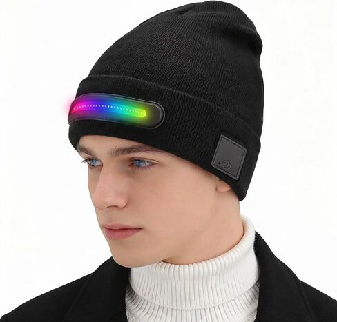 LED Beanie Hat with Light, Unisex Rechargeable Winter Warm Knitted Headlamp Caps, 3 Brightness Modes, Stocking Stuffers for Men and Women Black in Saudi Arabia