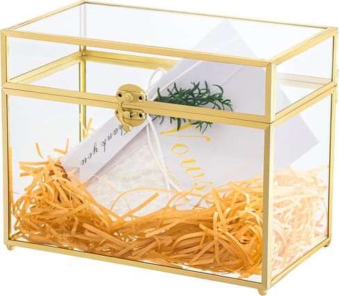 صندوق بطاقات زفاف هندسي مع فتحة قفل مقاس 12.6 × 9 بوصة ذهبي‌ | حافظة بطاقات آمنة لحفلات الزفاف وحفلات الزفاف واحتفالات الذكرى السنوية | عرض جيد وحاوية لصالح الحفلات in Kuwait