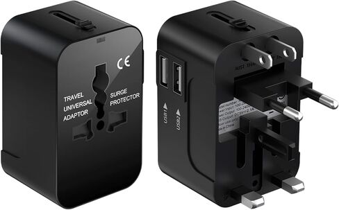 Travel Adapter with 2 USB A+1 USB C,Universal All in One Worldwide Travel Adapter,Power Converters Wall Charger,AC Power Plug Adapter,International Power Adapter for USA EU UK AUS Black in Saudi Arabia