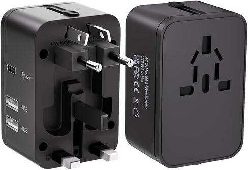 Travel Adapter with 2 USB A+1 USB C,Universal All in One Worldwide Travel Adapter,Power Converters Wall Charger,AC Power Plug Adapter,International Power Adapter for USA EU UK AUS Black in Saudi Arabia