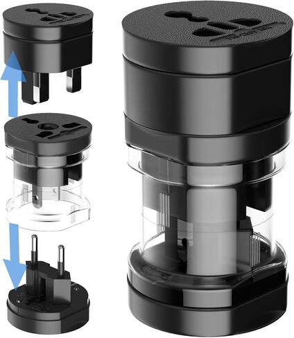 Travel Adapter with 2 USB A+1 USB C,Universal All in One Worldwide Travel Adapter,Power Converters Wall Charger,AC Power Plug Adapter,International Power Adapter for USA EU UK AUS Black in Saudi Arabia