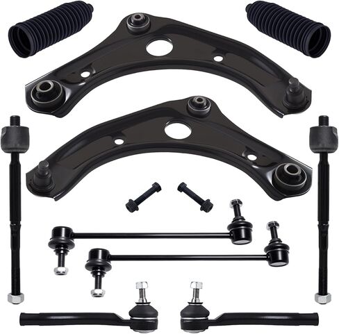 TUCAREST 10Pc Suspension Kit Fit For 12-19 Ni-ssan Versa, 2015-2019 Micra, 2 Front Lower Control Arm w/Ball joint + 4 Outer Inner Tie Rod + 2 Sway Bar + 2 Boots [# K621576 K750098 EV800862 ES801200] in Saudi Arabia