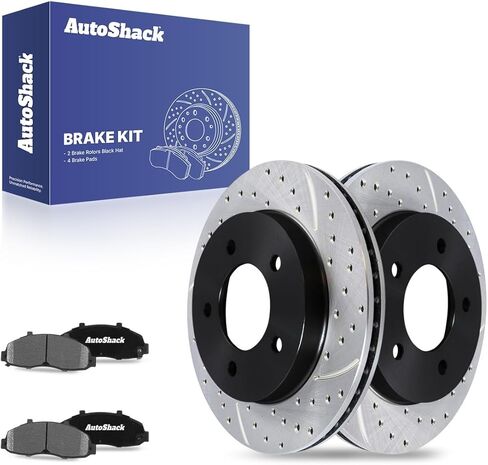 AutoShack Front Drilled & Slotted Brake Rotors Ceramic Brake Pads | Replacement for 1997-2004 Ford F-150 2004 F-150 Heritage 4.2L 4.6L 5.4L V8 4WD RWD | E-Coated | 6-PC Brake Kit | ShadowGuard in Saudi Arabia