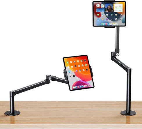 elitehood iPad Holder Stand for Desk & Bed, 28-inch Tablet Arm Mount with Clamp, Easy Adjustable Aluminum iPad Desk Mount for Office Home, Compatible with 4/7-13in Tablets and Cell Phones, Sliver in Saudi Arabia