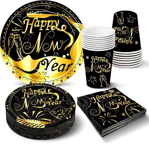 KatchOn, New Years Eve Plates and Napkins - Serve 16 Guest | New Years Eve Party Plates for New Years Eve Party Supplies 2025 | Happy New Year Plates and Napkins, Happy New Years Decorations 2025 in Saudi Arabia