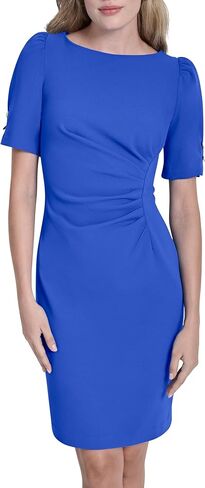 DKNY Women's Button Short Sleeve Ruched Sheath Dress in Saudi Arabia
