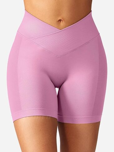 Women Scrunch Butt Lifting Workout Gym Shorts 5" Inseam V Cross Waist Squat Proof Shorts in Saudi Arabia