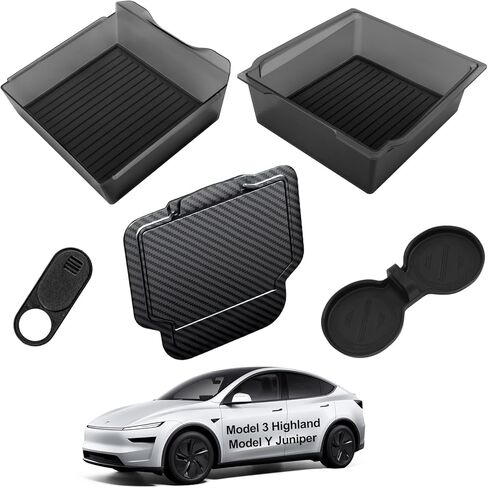 3 Piece Center Console Organizer Tray for Tesla Model 3 Highland 2024 2025 Model Y Juniper 2025 Armrest Storage Box Tesla Interior Accessories in Kuwait