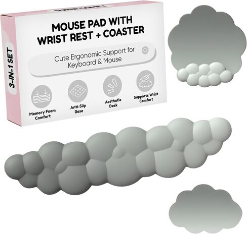 THONIV - Cloud Wrist Rest for Keyboard and Mouse, Soft Memory Foam Support with Non-Slip Base, Cute Cloud Design for Typing, Gaming, Office, Bonus Coaster Included for Desk Aesthetic (Black Gradient) in Saudi Arabia