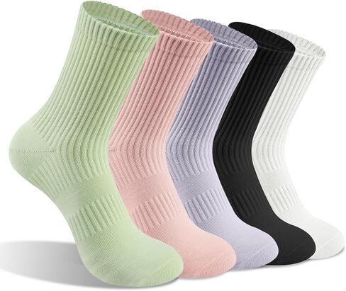 5 Pairs Cotton Women's Crew Socks,Seamless Toe Design,Durable, Breathable, High Stretch, Size 6-10 in Saudi Arabia