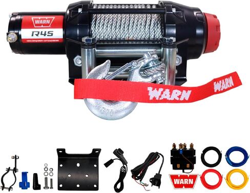 Warn R45 Wire Rope Winch 50’ of 1/4" steel rope, roller fairlead, corded remote, and dash-mounted control switch in Saudi Arabia