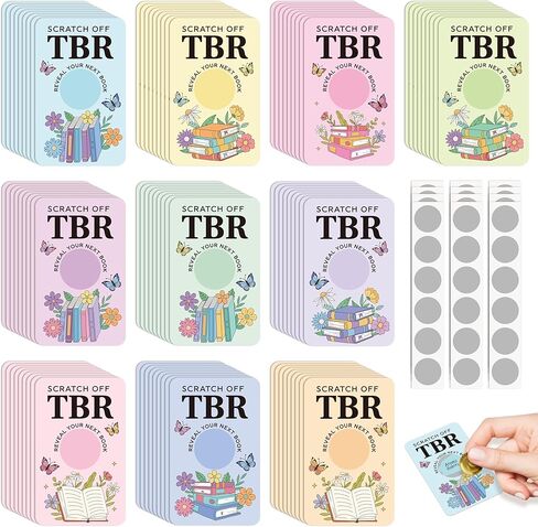 L1rabe TBR Scratch Off Cards Set - TBR Jar Bookish Accessories 240 Pastel Christmas Color Flower DIY Cards 480 Stickers, Reveal Next Book Reading Challenge for Readers Lovers Bookworm Student in Saudi Arabia
