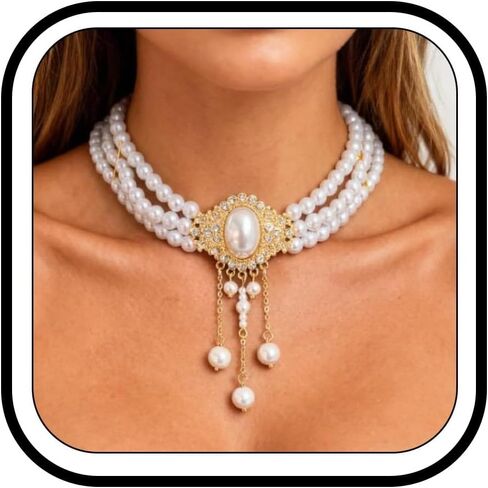 Pearl Choker Necklace for Women Layered Necklace for Women Dainty Chunky Pearl Faux Pearl Beaded Statement Necklaces Prom Party Wedding Bridal Jewelry Gifts Trendy Stuff in Saudi Arabia