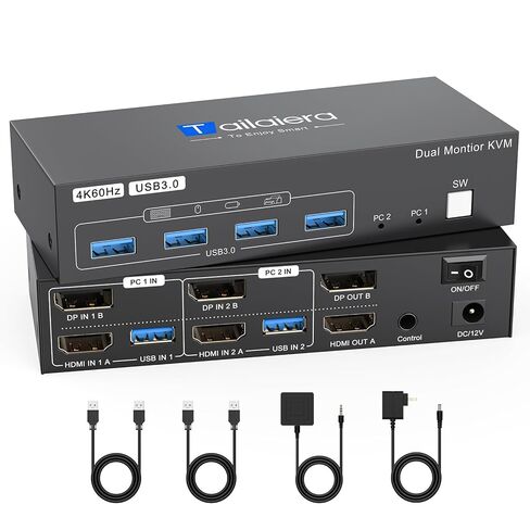 4K HDMI KVM Switch 1 شاشة 2 أجهزة الكمبيوتر 4K@60Hz ، مفاتيح USB KVM لشاشة مشاركة كمبيوتر 3 منافذ USB لفأرة لوحة المفاتيح ، وضع الدعم الموسع والمرآة مع وحدة تحكم سطح المكتب 2 in Saudi Arabia
