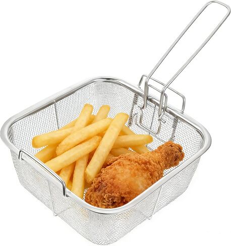 Cabilock 1pc Square Frying Basket Screen Basket Fry Basket Turkey Frying Sink Colander Frying Fries Chips Frying Basket Tool Flour Stainless Steel Round Frying Pan in Saudi Arabia